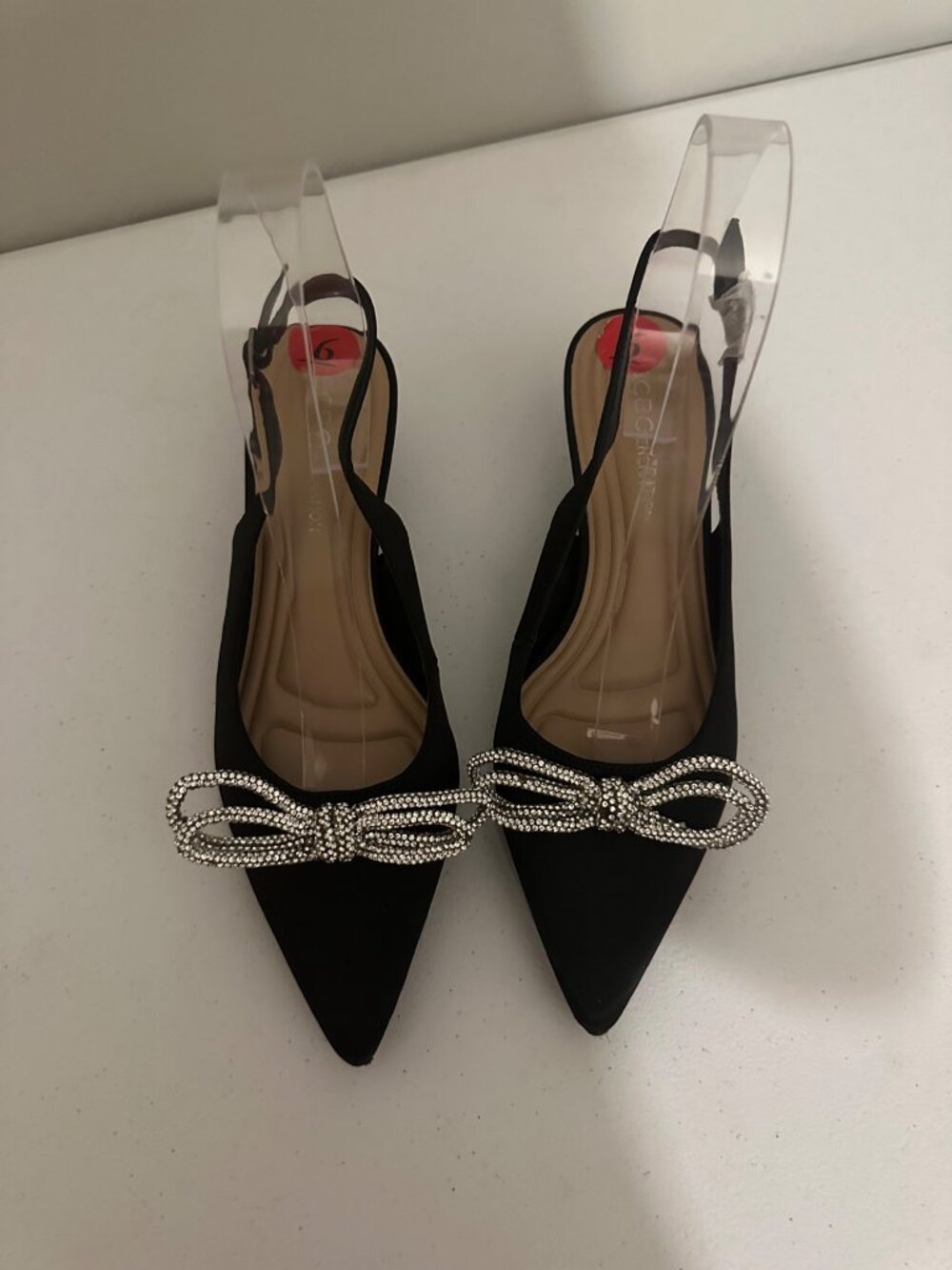 BCBGeneration Donna-2 rhinestone bow slingback kitten heel pumps size 6 - Picture 2 of 6